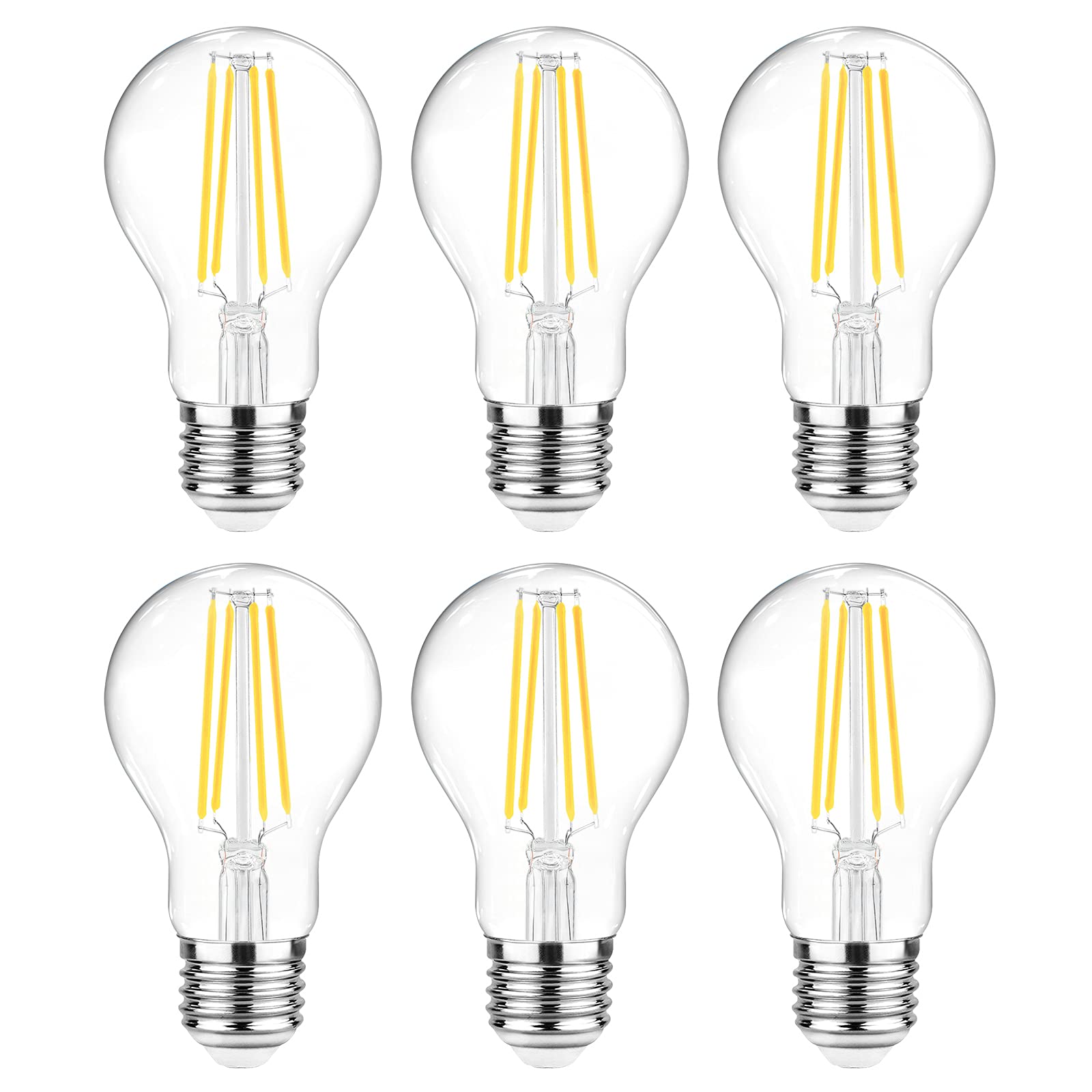 Photo 1 of Ascher 60 Watt Equivalent, E26 LED Filament Light Bulbs, Daylight White 4000K, Non-Dimmable, Classic Clear Glass, A19 LED Light Bulb with 80 CRI, Pack of 6