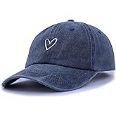 Cute Heart Hats for Women, Adjustable Cotton Embroidered Vintage Baseball Caps