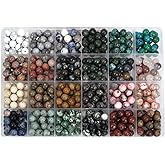 PUNAOSHI 500pcs 8mm Natural Round Stone Beads,Multiolor Crystal Energy Stone,Loose Gemstone Accessories Hole Size 1mm,DIY Smooth Beads Necklace Bracelet for Jewelry Making,(8MM-24Colors Materia-A)