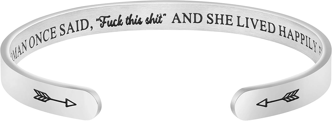 Amazon Joycuff カフブレスレット 面白い 誕生日退職 離婚 同僚 女性へのプレゼント 賢い女性へのプレゼント Once Said Explicit And She Lived Happily Ever After ブレスレット 通販
