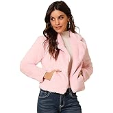 Allegra K Women's Cropped Faux Fur Jacket Lapel Cardigan Shrug 2024 Winter Fluffy Faux Fur Coat