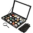 24 Pcs 1.97 in Rock & Mineral Collection with Rock Collection Display Case Crystals and Healing Stones Bulk Gemstone Raw Crystals Rough Stones