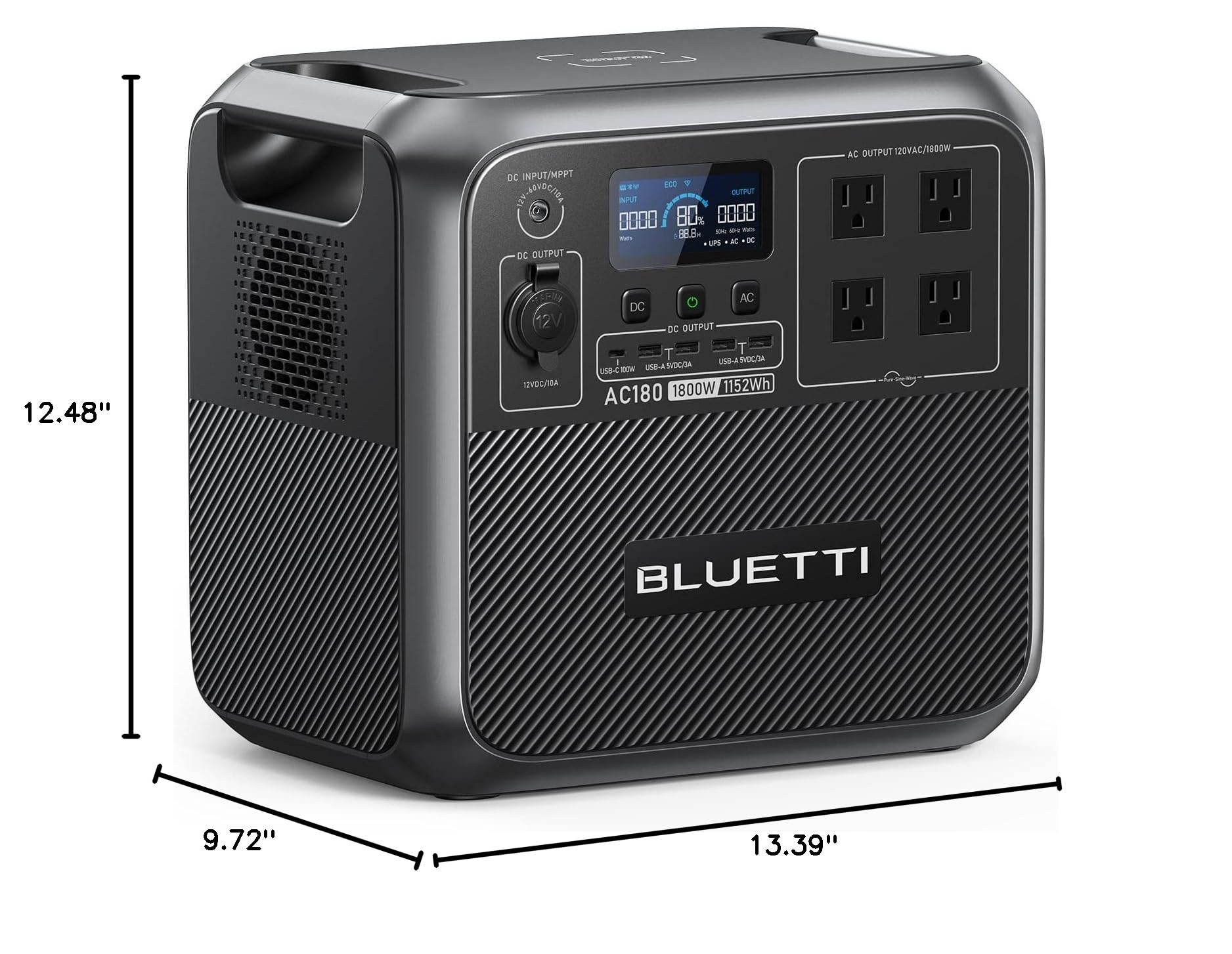 BLUETTI Portable Power Station AC180, 1152Wh LiFePO4 Battery Backup w/ 2 1800W (2700W peak) AC Outlets, 0-80% in 45Min, Solar Generator for Camping, Off-grid, Power Outage