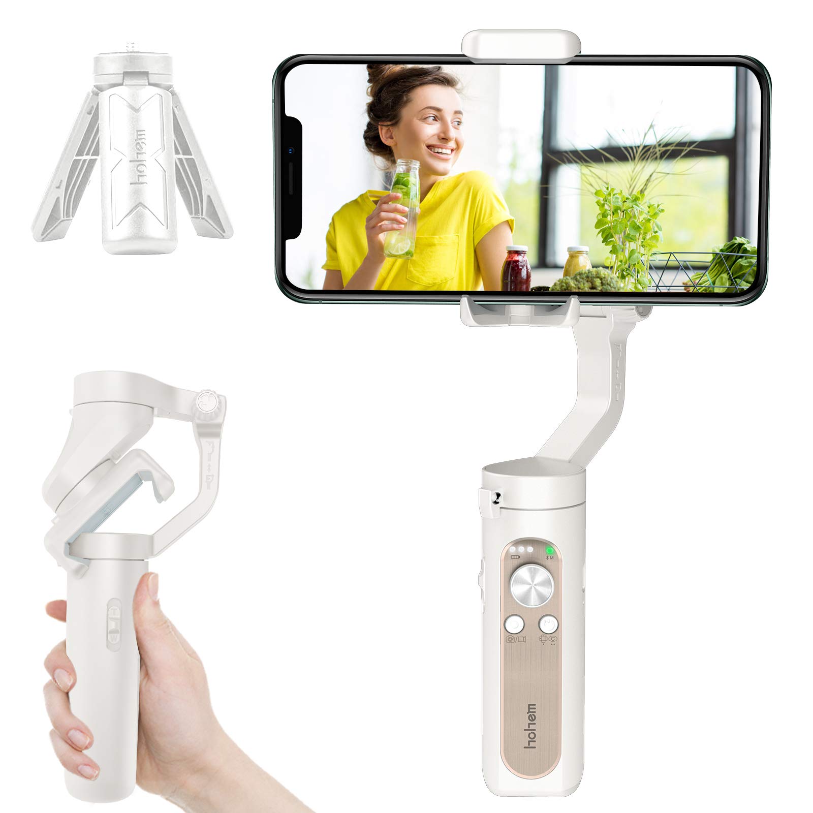 3-Axis Gimbal Stabilizer for Smartphone, 0.5lbs Lightweight Foldable Phone Gimbal w/Auto Inception D