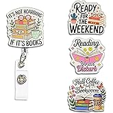 (4PCS) It's Not Hoarding If It's Books Badge Reels Retractable, Name Badge Holder Reel ID Clip, Book Lover Bookish Bookworm Pediatric Decorative Gifts for Readers Nurses Office Worker Teacher Student