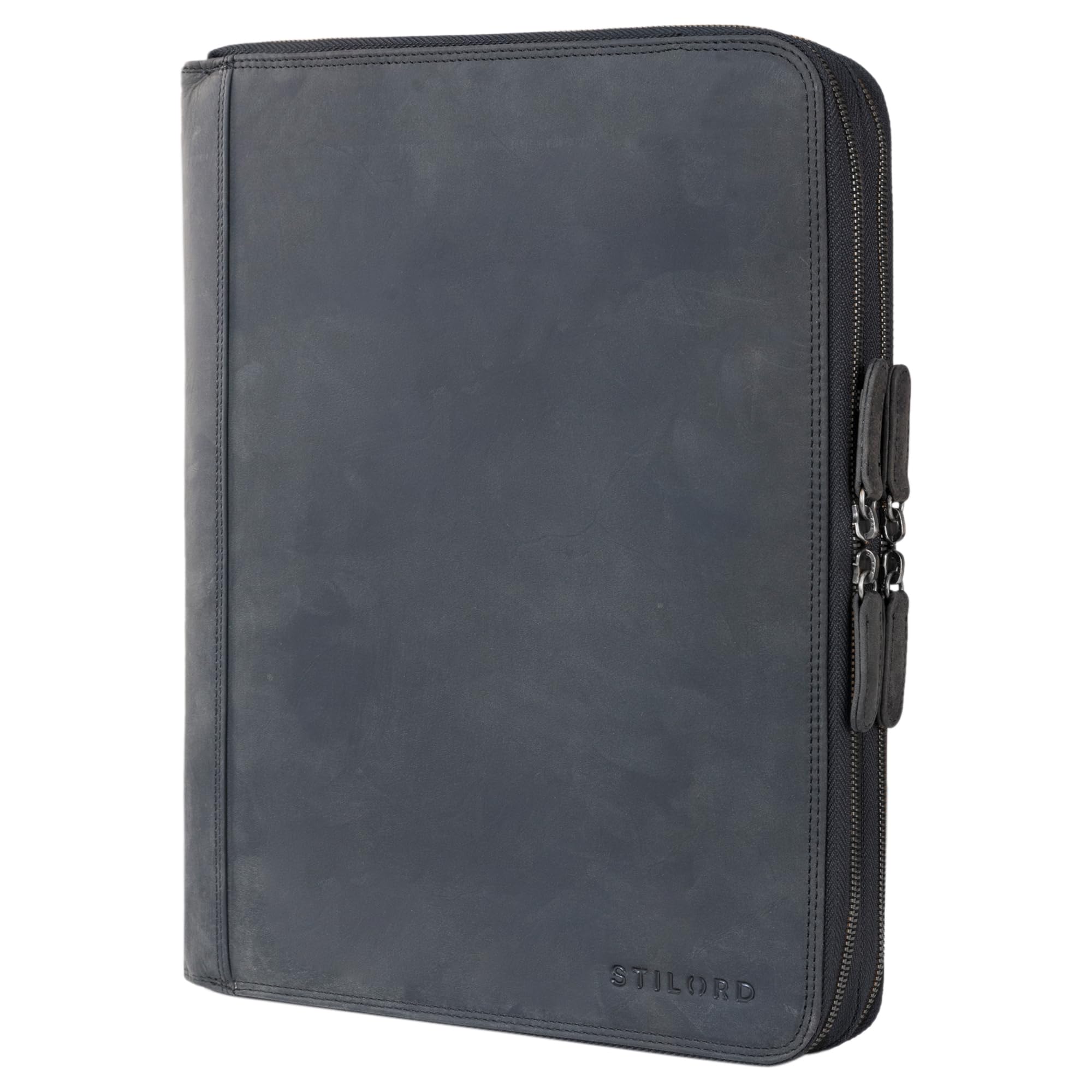 STILORD 'Ferris' Leather Document Folder A4 XL Vintage Conference Folder for 13,3 inch Laptops MacBook PC Case Bag Organiser Notebook Genuine Leather, Colour:Carbon - Grey — image 1