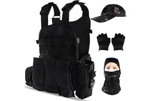 NewBEP Tactical Vest Set for Men, Airsoft Paintball Vest Quick Release Airsoft Vest and Equipment with Hat,Glove,Visor