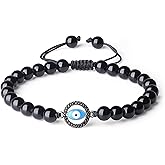 COAI Evil Eye Bracelet Black Obsidian Stone Beaded Bracelet for Men Women