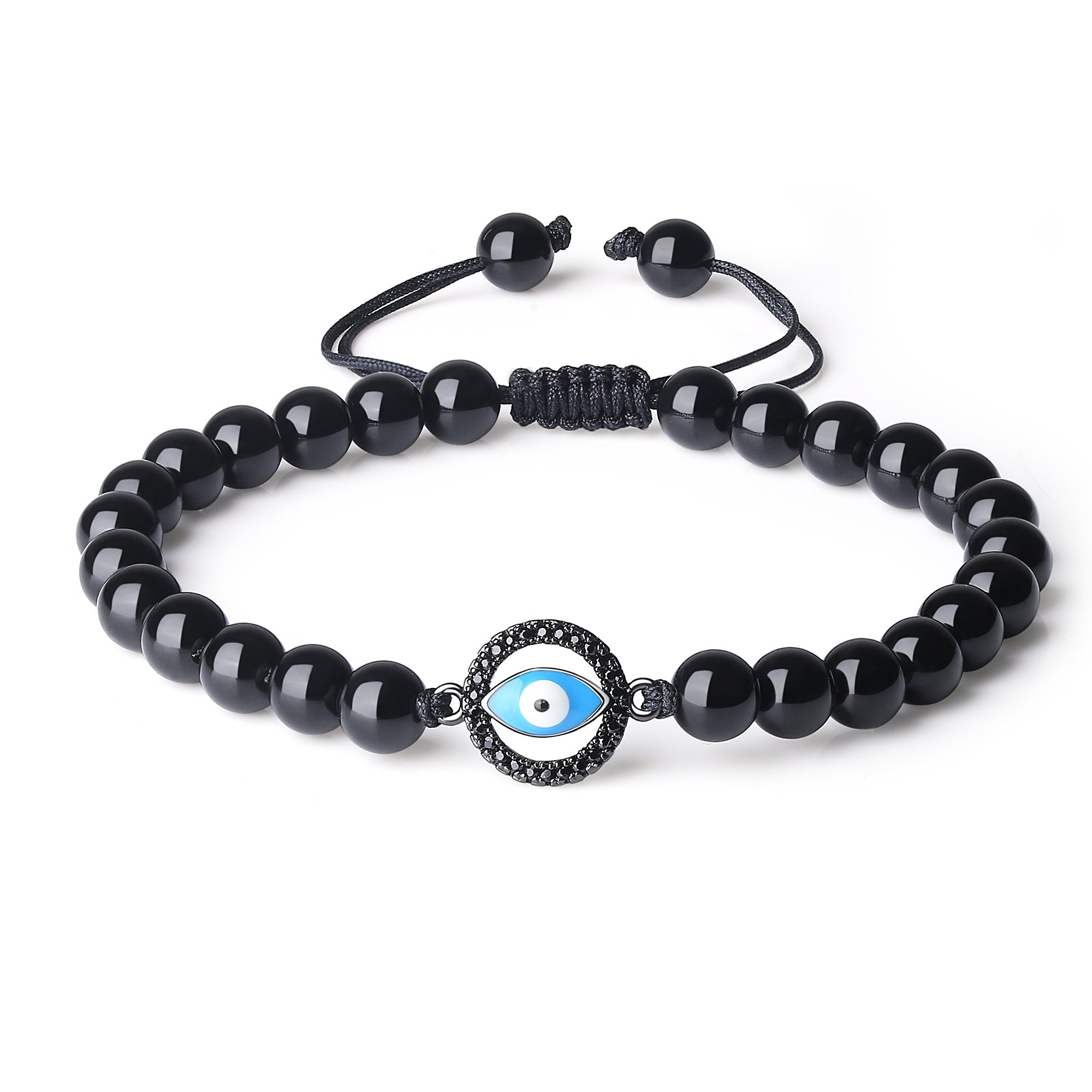 COAI Evil Eye Charm Bracelet Black Obsidian Bracelet Stone Beaded Bracelet for Men Women S
