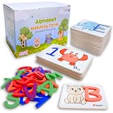 Montessori ABC Flash Cards with Wooden Letters and Numbers, Kids Ages 3+ | Alphabet Matching Game; Picture Puzzle; Letter Recognition &amp; Tracing; Phonics &amp; Vocabulary; Preschool &amp; Kindergarten