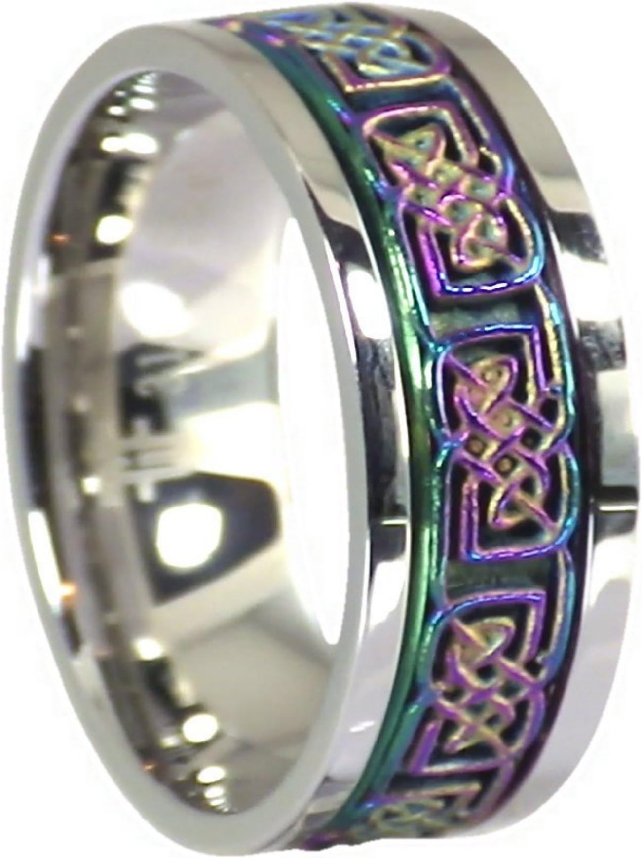 Fantasy Forge Jewelry Rainbow Celtic Spinner Ring Stainless Steel 8mm Comfort Fit Wedding Band Sizes 3-15