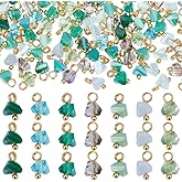 PH PandaHall 200pcs Blue Ocean Series Crystal Charms Triangle Faceted Glass Charms Electroplate Dangle Pendant Gemstones with Golden Head Pins for Earring Bracelet Jewelry Making, 8x6mm