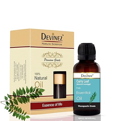 Devinez Curry Leaf Essential Oil, Kadi Patta, 15ml - 100% Pure, Natural & Undiluted in Glass Bottle for Acne, Irritated Skin, Aromatherapy, Massage, Dandruff Cure, Natural Remedies