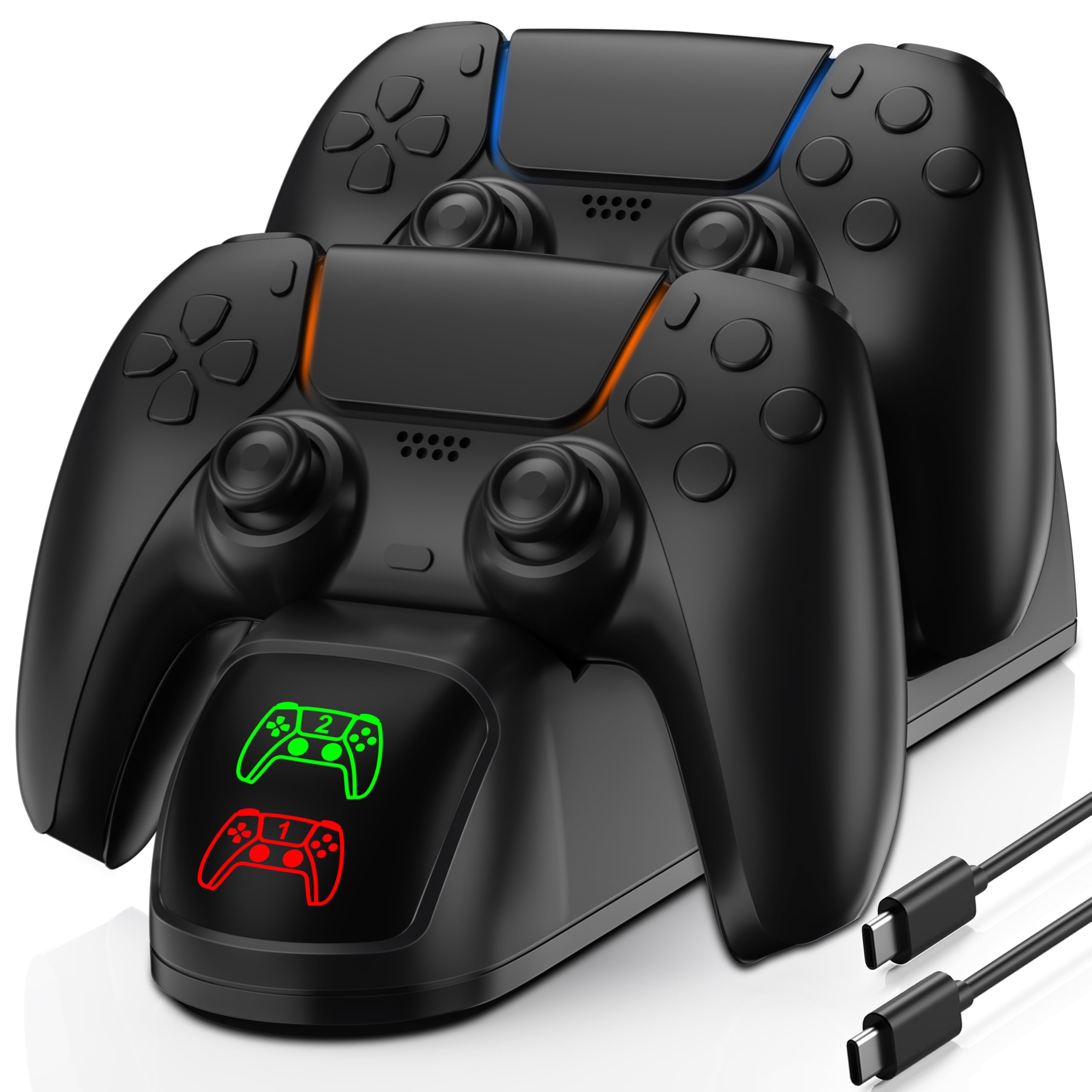 Controller Charger Station for PlayStation 5 Dualsense, Controller Charging Dock with Clear LED Indicator, for PlayStation 5 Controllers Charging Station Stand with Fast Charge Cable,Black