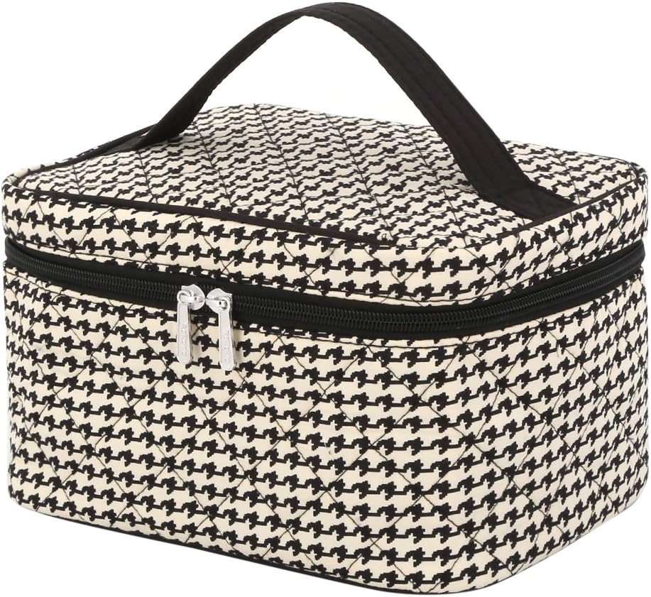Travel Makeup Case, Pataya Printing Portable Cosmetics Case Hanging Toiletry Organizer Geometric Cosmetic Organizer Small Soft Cotton (Houndstooth)