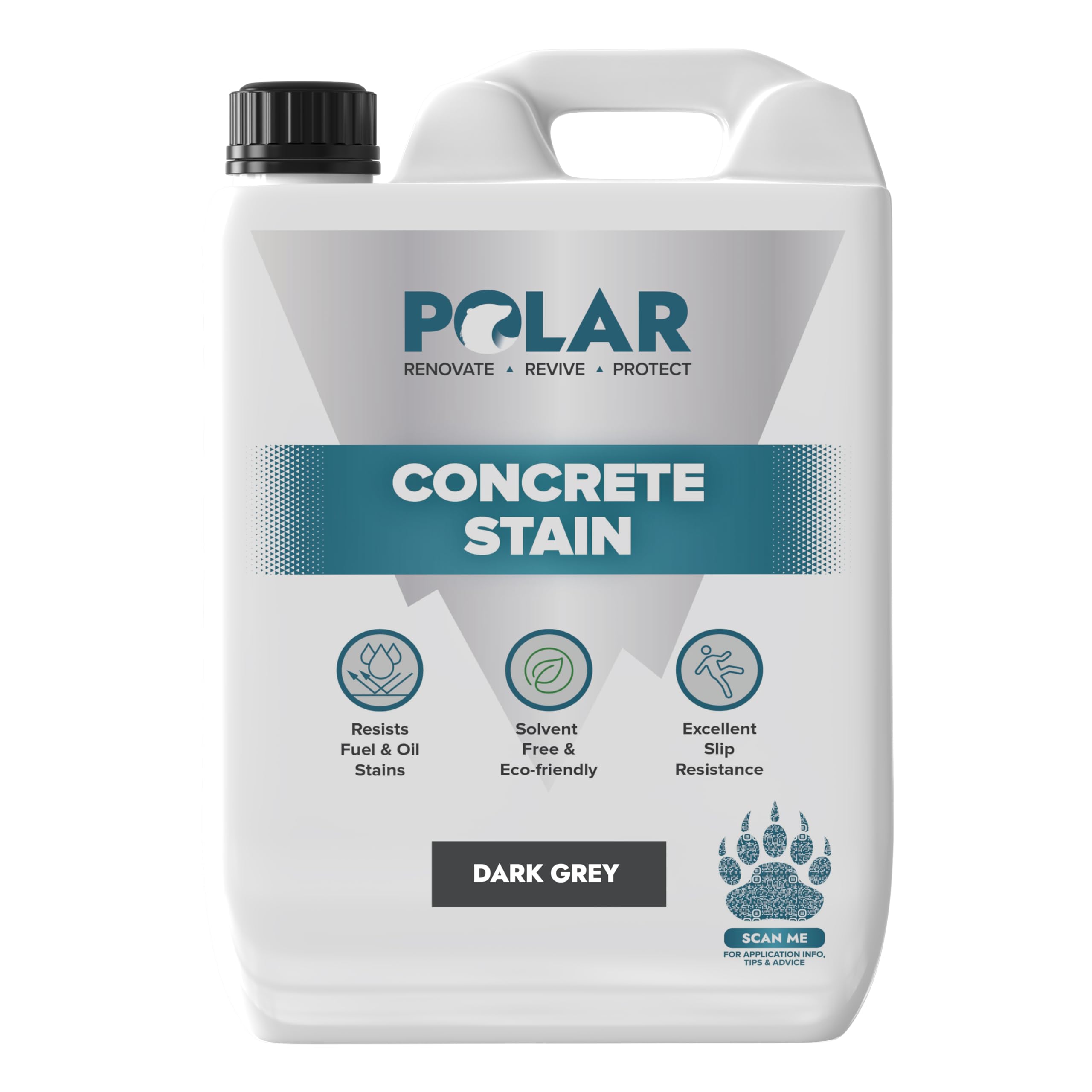 Polar Dark Grey Concrete Stain - 5 Litres | Durable, Stain & Slip-Resistant Finish for Interior & Exterior Stone & Concrete Floors | Smooth & Solvent-Free Coating for Driveways, Walkways & Patios