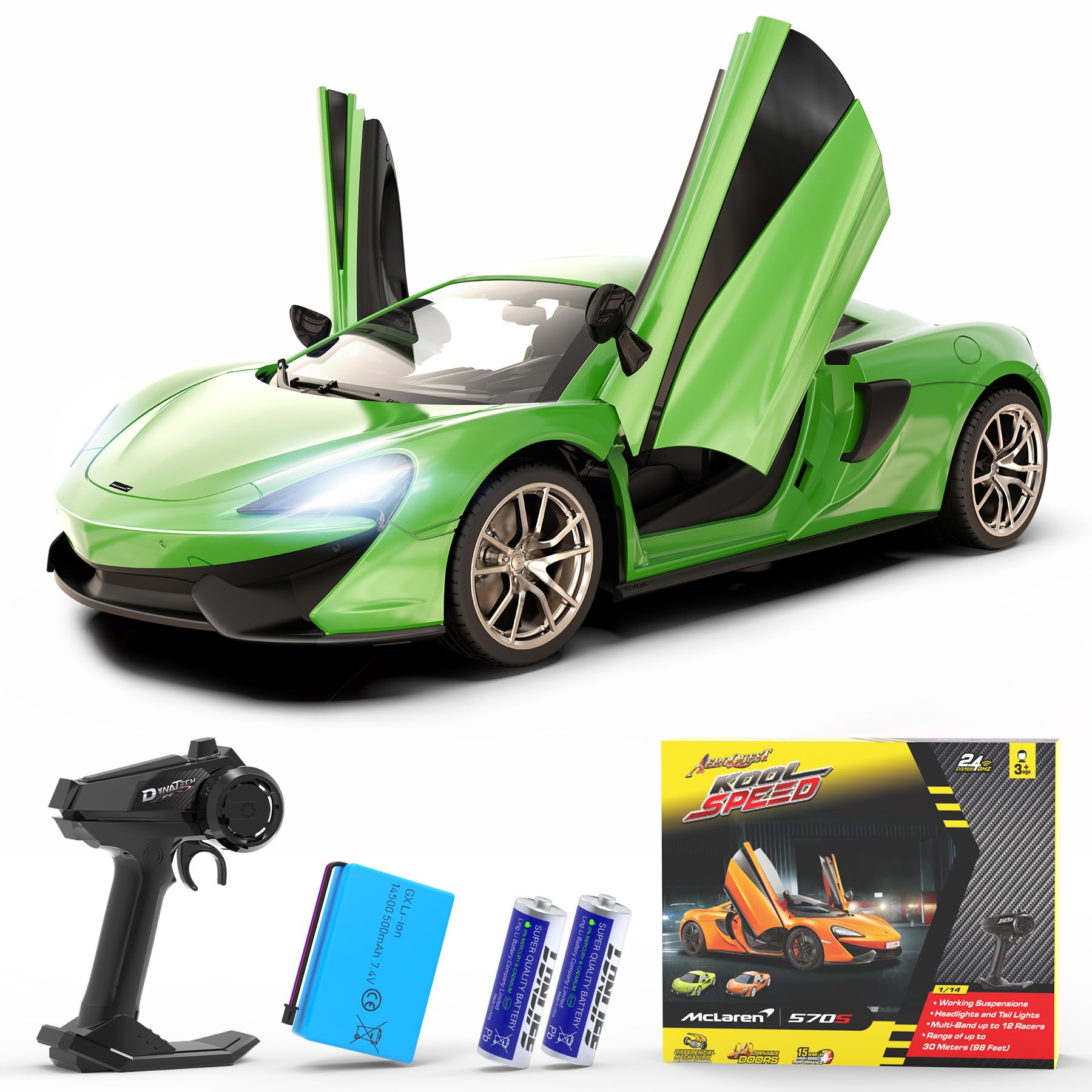 AEROQUEST Remote Control Cars 1:14 McLaren 570S Officially Licensed RC Car for Boys Birthday Gift - Green