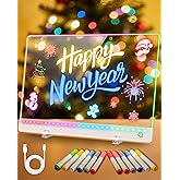 Rechargeable LED Drawing Board for Kids, 17-Inch Glow Doodle Drawing Pad with 7 Colors & 4 Light Modes, Neon Light Up Acrylic Dry Erase Note Board with Stand, Hanging Chain, 12 Markers, Birthday Gifts