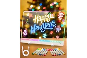 SROT Rechargeable LED Drawing Board for Kids, 17-Inch Glow Doodle Drawing Pad with 7 Colors & 4 Light Modes, Neon Light Up Acrylic Dry Erase Note Board with Stand, Hanging Chain, 12 Markers, Happy New Year