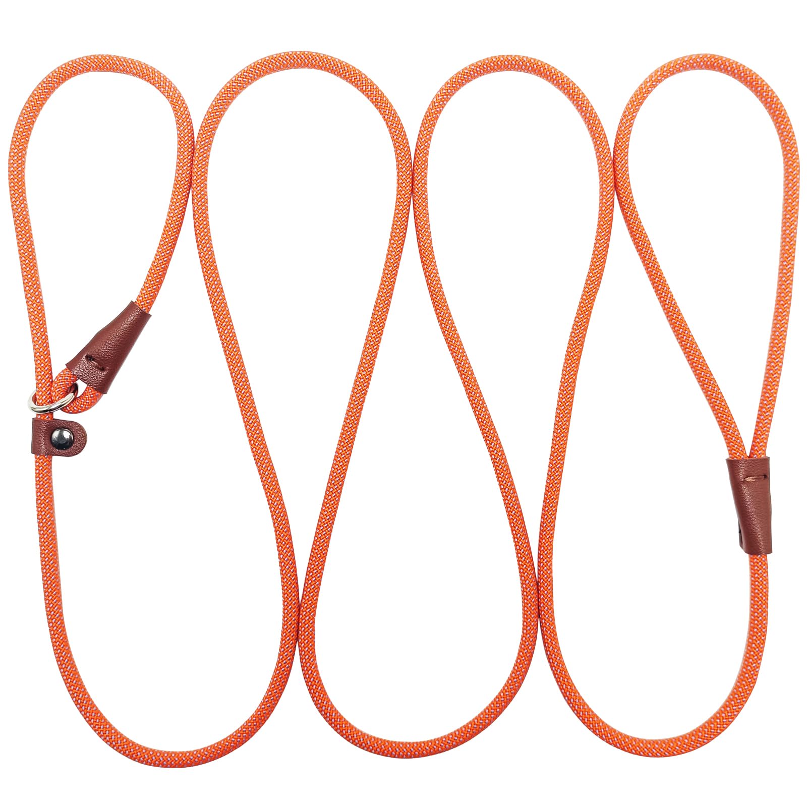 MayPaw Dog Slip Lead | 7ft Nylon Training Lead Slip-On Rope Leash | 6mm & 12mm Diameter Thick Nylon Pet Leash No Collar or Harness Needed | Suitable for All Dog Breedds (7ft x 1/4", Orange dot)