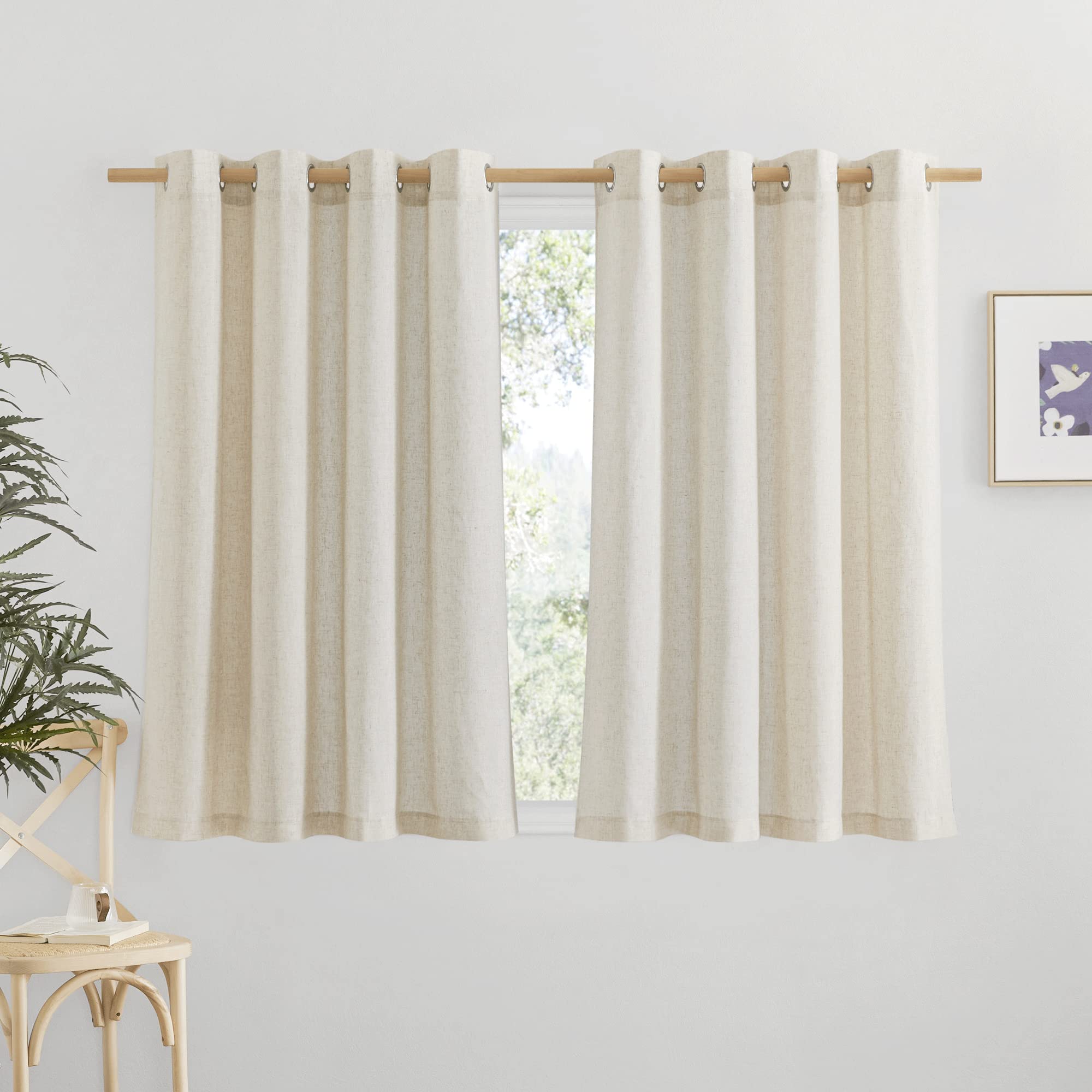 Photo 1 of NICETOWN Natural Linen Kitchen Curtains 36 inch Length, Decorative Thick Flax Small Window Treatments Privacy Assured with Light Filtering for Bedroom/Bathroom, W55 x L36, 2 Panels