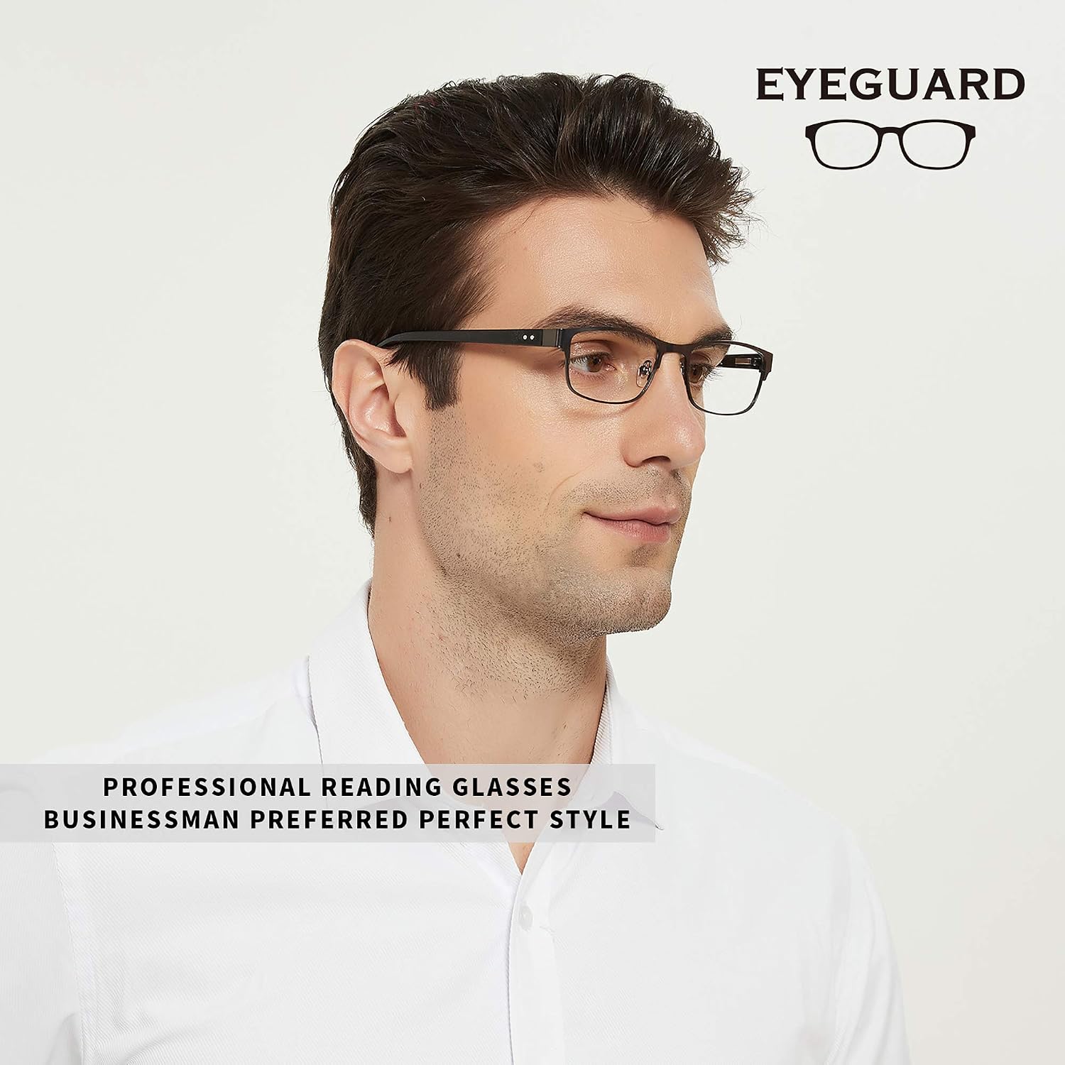 EYEGUARD Mens Reading Glasses, 1 Pair Rectangular Lightweight Metal Readers for Men(+1.50 Magnification), Grey - Image 4