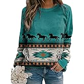 MARLLCO Aztec Sweatshirt Women Long Sleeve Crewneck Retro Western Shirts Geometric Ethnic Sweatshirt Casual Tops Sweater