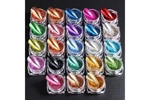 GENERIC Metallic Mirror Chrome Nail Powder Set, 23 Colors Magic Mirror Y2K Gold Silver Decorations Rubbing Nail Art Glitter Pigment Flakes Manicure Accessories (23pcs Chrome Powder)