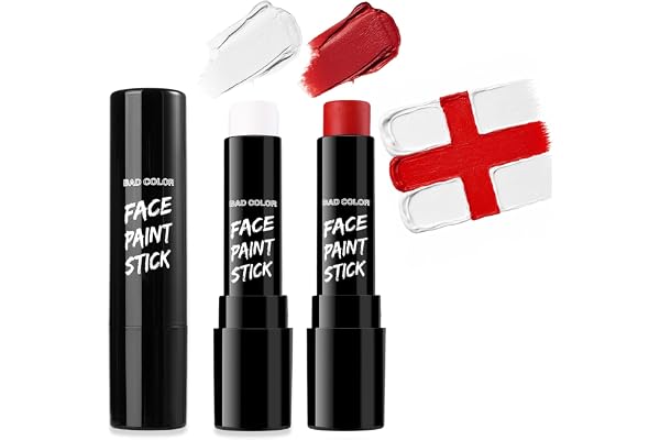 BADCOLOR Red White England Face Body Paint Stick Set, Oil Based Fan Makeup Stick for Canada Switzerland Austria, Waterproof F