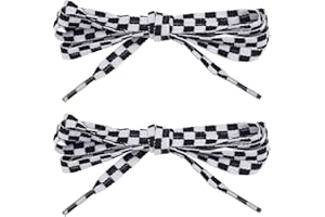 NICENEEDED 2 PCS 55" Long 0.3" Wide Two-color Checkered Flat Shoelaces, Ployester Plaied Athletic Shoe Lace, Replacement Shoe