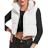 Cityork Women's Cropped Puffer Vest Sleeveless High Stand Collar Crop Outerwear Zip Up Warm Padded Gilet
