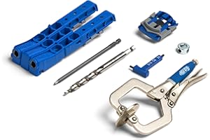 KREG Durable Pocket-Hole Jig 320 with Classic 2 Inch Face Clamp - Includes Wood Clamps for Woodworking & Tight Spaces - For Materials 1/2 Inch to 1 1/2 Inch Thick