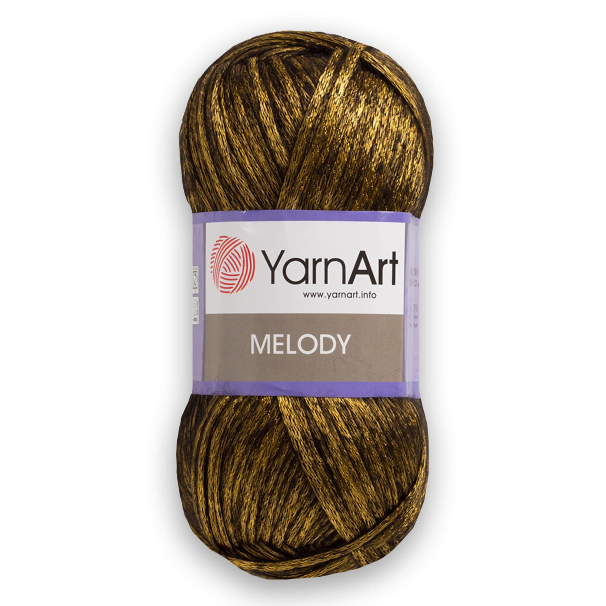 Photo 1 of 1 Ball YarnArt Melody, Chainette Yarn, Shiny Metallic Sheen Yarn for Knitting, Crochet, Embroidery, 100 Grams (3.5 oz), 230 Meters (251 Yards), 70% Polyamide 21% Acrylic 9% Wool Blend, Gold - 886