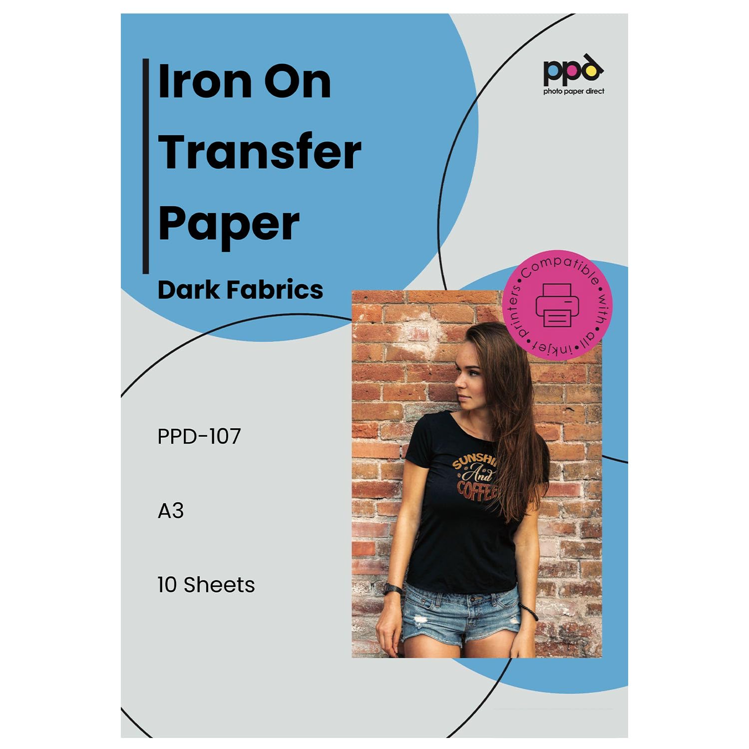 PPD A3 Inkjet Premium Iron-On T-Shirt Transfer Paper for Dark Textiles - 10 Sheets PPD-107