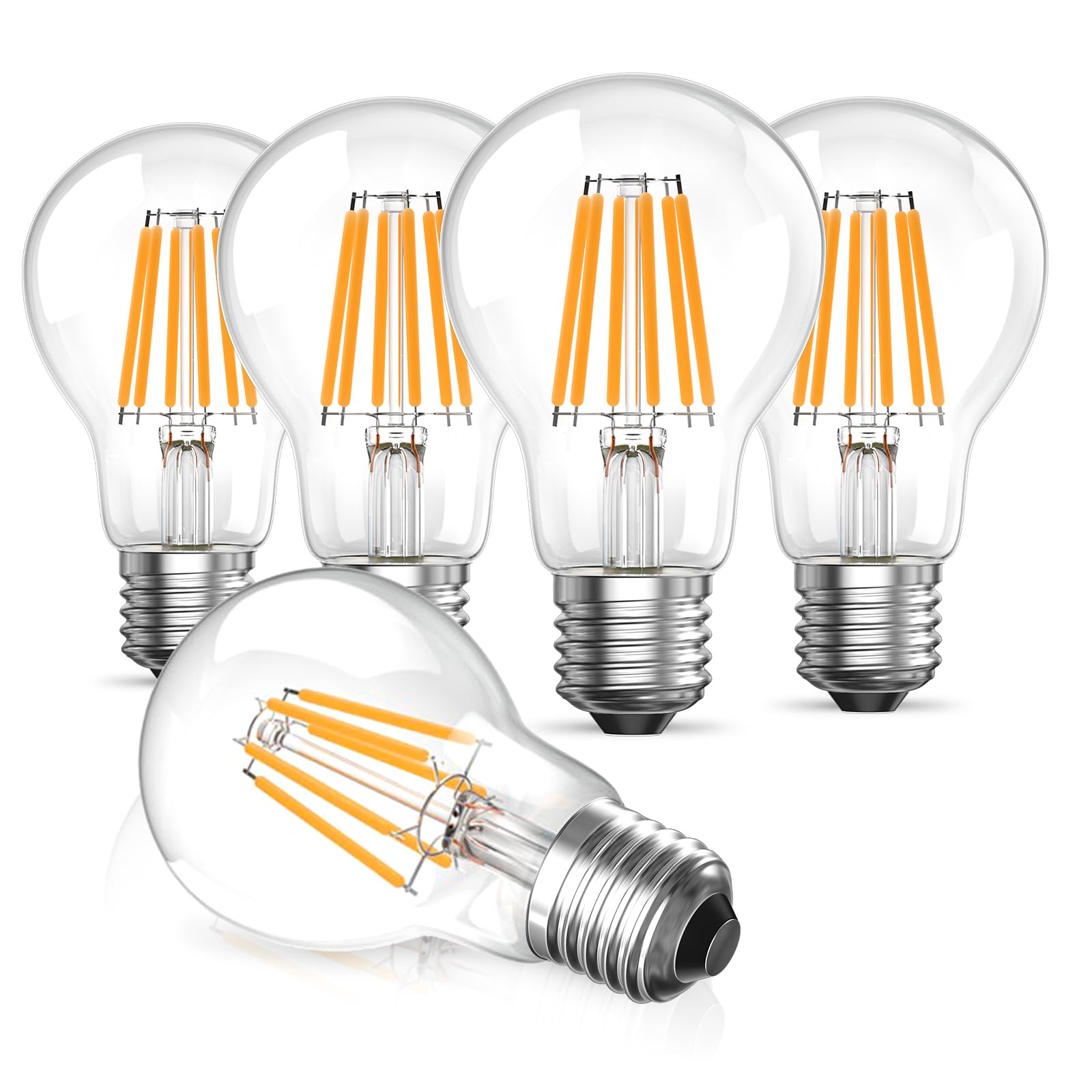 TobeBright 8W E27 Edison Screw LED Bulb, Warm White 2700K A60 GLS Dimmable LED Filament Bulbs, Vintage Edision Light Bulb 60W 80W Equivalent(5-Pack)