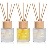 Reed Diffuser Set of 3, Binca Vidou Lavender, Linen & Jasmine Natural Scent Oil Diffusers with Sticks for Home Office Bathroom Aromatherapy Decor 1.69oz x 3