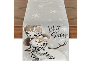 Artoid Mode Grey Snowman Snowflake Let it Snow Christmas Table Runner, Seasonal Winter Kitchen Dining Table Decor for Home Party Indoor 13x72 Inch