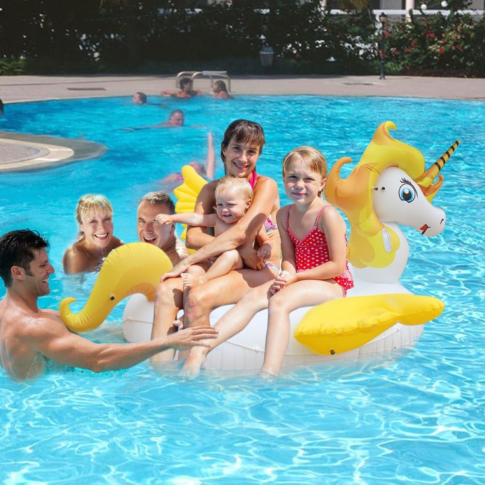 HooYL Giant Unicorn Pool Float,Inflatable Outdoor Swimming Pool Float Raft Lounger Candy Pegasus Floating Lounge Toy for Adults & Kids 87 inches (Yellow)
