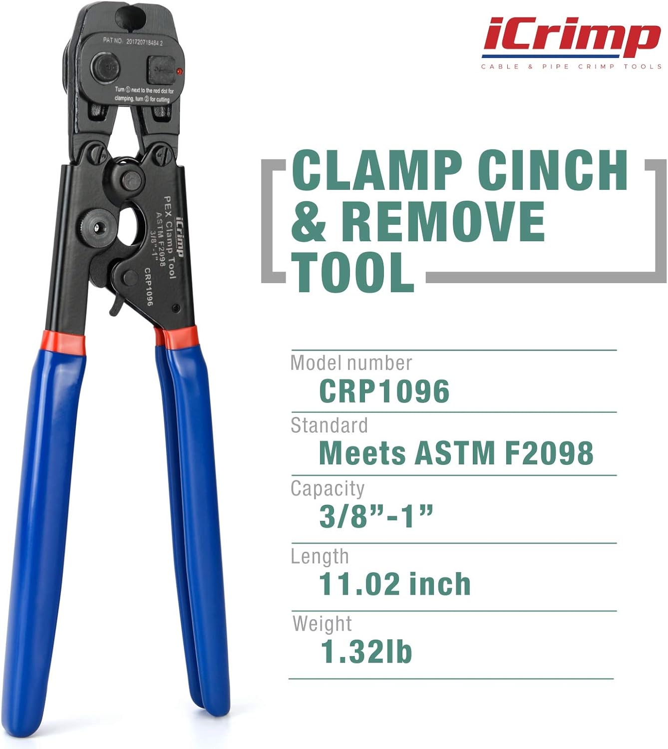 iCrimp Ratchet PEX Cinch Tool with Removing function for 3/8 to 1-inch Stainless Steel Clamps with 20PCS 1/2-inch and 10PCS 3/4-inch PEX Clamps and Pex Pipe Cutter- All in One - - 