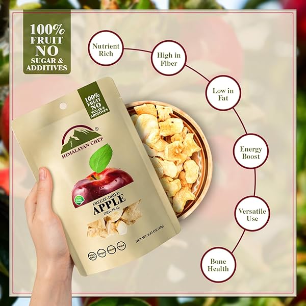 HIMALAYAN CHEF FREEZE-DRIED FRUIT – 15G FREEZE-DRIED APPLE, HEALTHY ORGANIC FRUITS SNACKS FOR KIDS & ADULTS | BABY SNACKS, GLUTEN-FREE DRIEDS FRUIT FOR ON-THE-GO