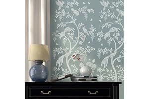CUTTING EDGE STENCILS Birds and Berries Chinoiserie Wall Mural Stencil - Wall Painting Stencils for Easy Room Makeover – Large Stencil for Painting Walls – Stenciling Instead of Wallpaper Saves Money – (Large)