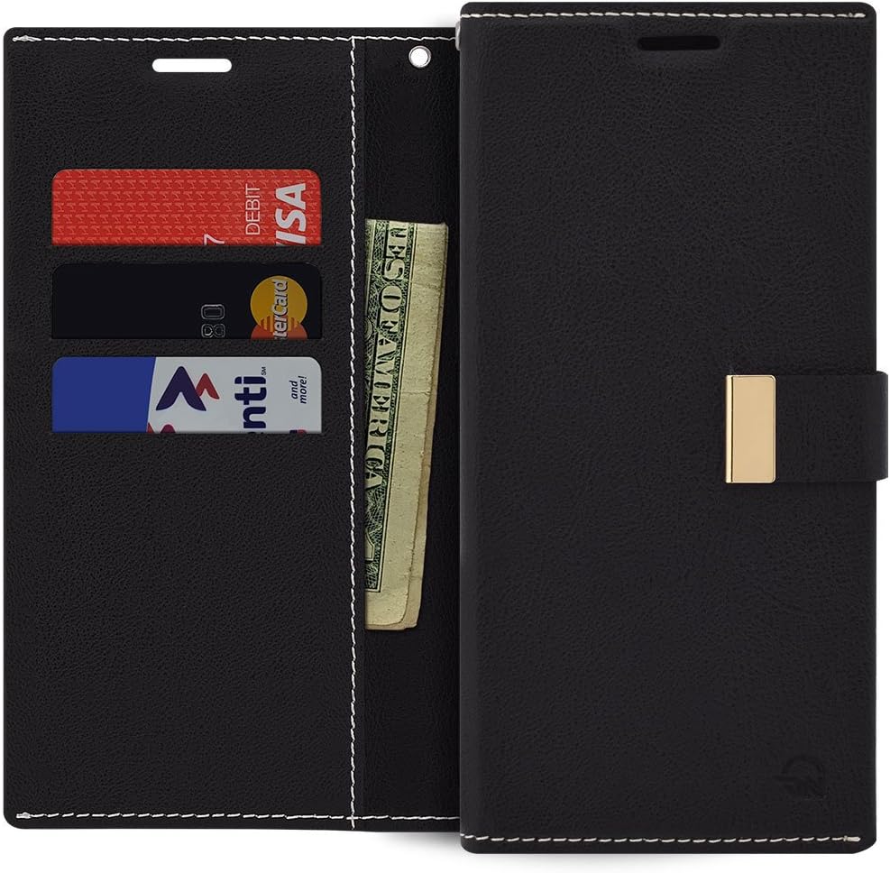 QoosanGalaxy Note 5 Wallet Case Premium PU Leather Folding Flip Cover with Card Holder Kickstand Magnetic Closure Shockproof Protective Folio Phone Case, Black