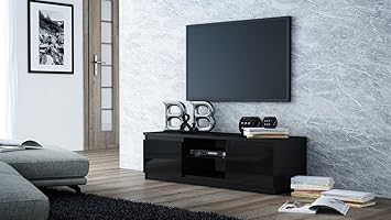 Mmt Black Tv Cabinet With Led Blue Lights For 32 Inch Amazon Co