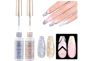 BEETLES GEL POLISH Beetles Silver & Golden Nail Art Gel Liner 2 Pcs Reflective Glitter Gel Nail Polish Soak Off Uv Lamp for Thin French Line Nails Manicure Nails Art Brush Paint