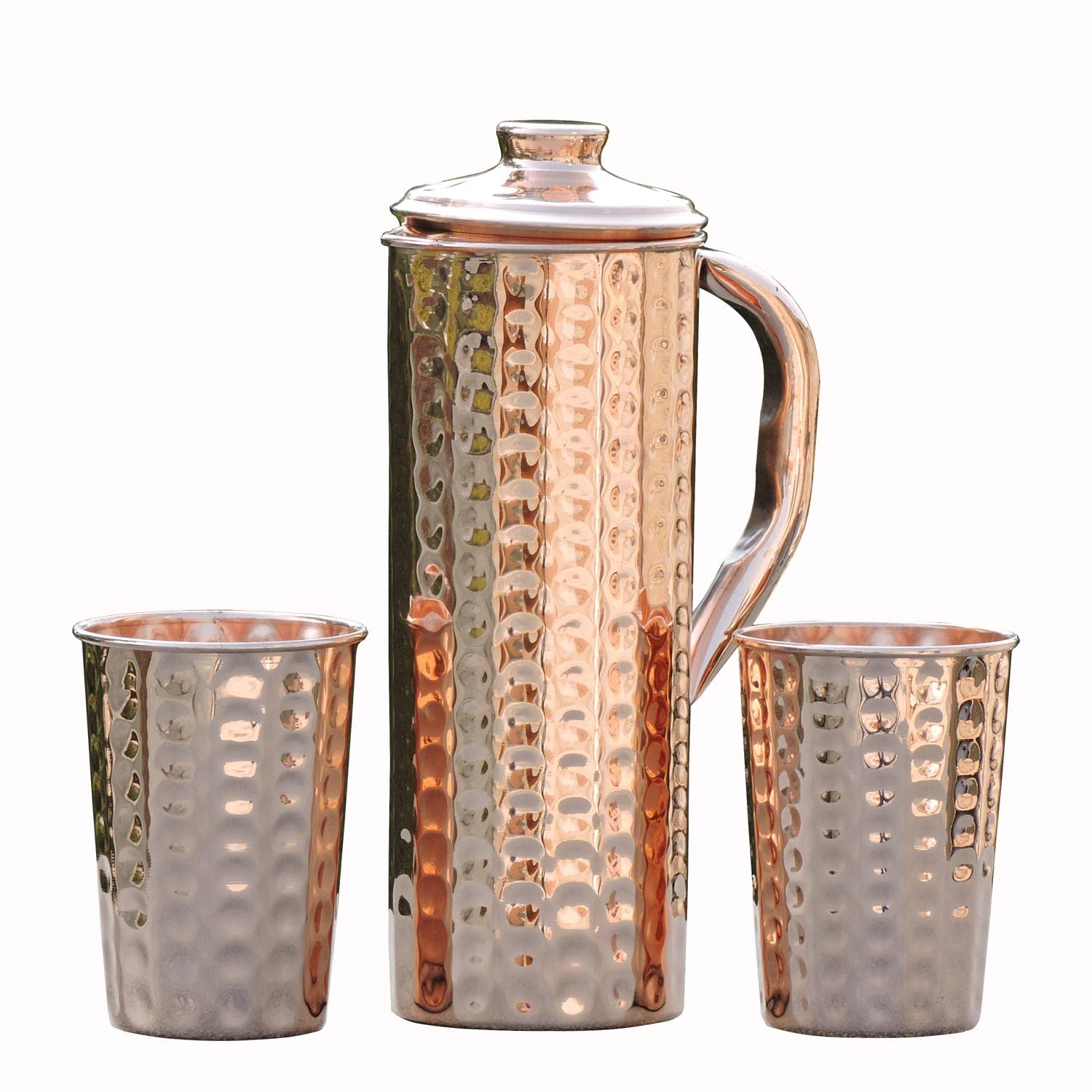 Pure Copper Hammered Jug 1 Liter Capacity with 2Tumblers for Ayurveda Health Benefits (33.8 US Fluid Ounce)