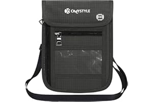 OMYSTYLE Neck Wallet, RFID Passport Holder for Travel, Adjustable Neck Strap, Waterproof Neck Pouch for Men & Women to Keep Cash, Credit Cards and Documents Safe, Dark Grey (8x6)