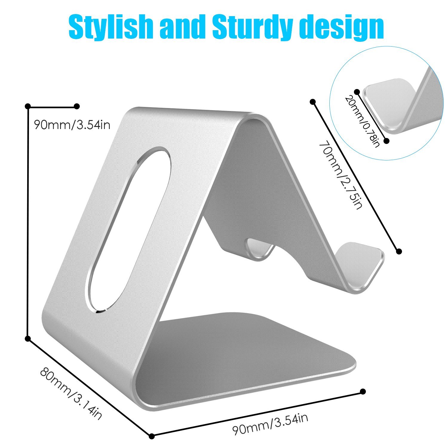 Cell Phone Stand, Barsone Aluminium Phone Holder Mount Stand for Phones and Tablets (Updated Silver)