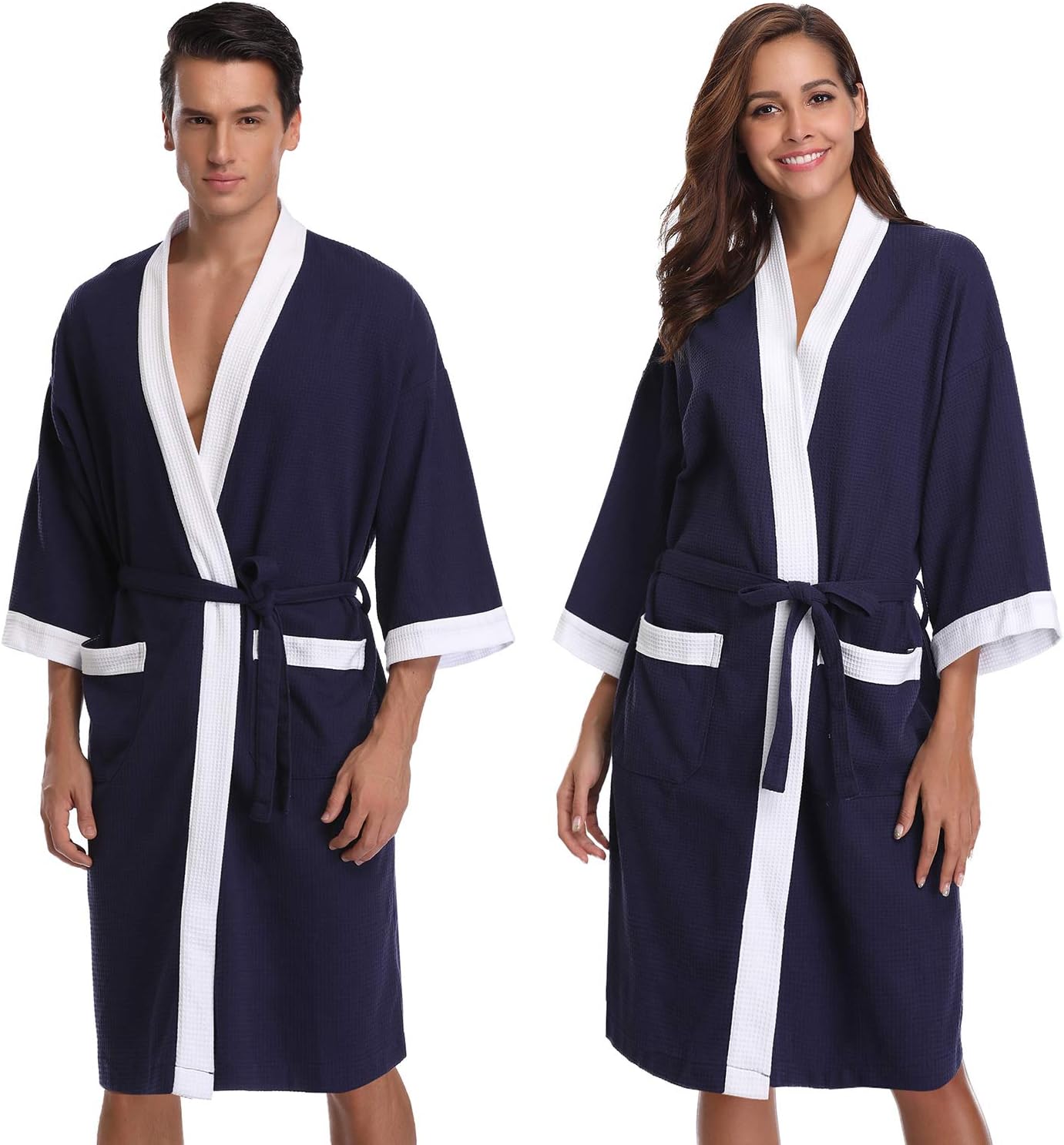 Vlazom Waffle Dressing Gowns Unisex Kimono Robe Cotton weight Bathrobe