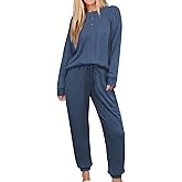 Andeip Womens Pajama Set Waffle Knit Lounge Set 2 Piece Long Sleeve Top and Pants Loungewear Pj Sets