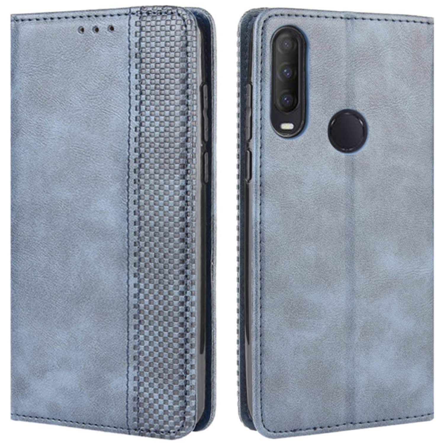 HualuBro Alcatel 3L 2020 Case, Alcatel 1V 2020 Case, Alcatel 1S 2020 Case, Retro PU Leather Full Body Shockproof Magnetic Wallet Flip Case Cover with Card Holder for Alcatel 3L 2020 Phone Case, Blue